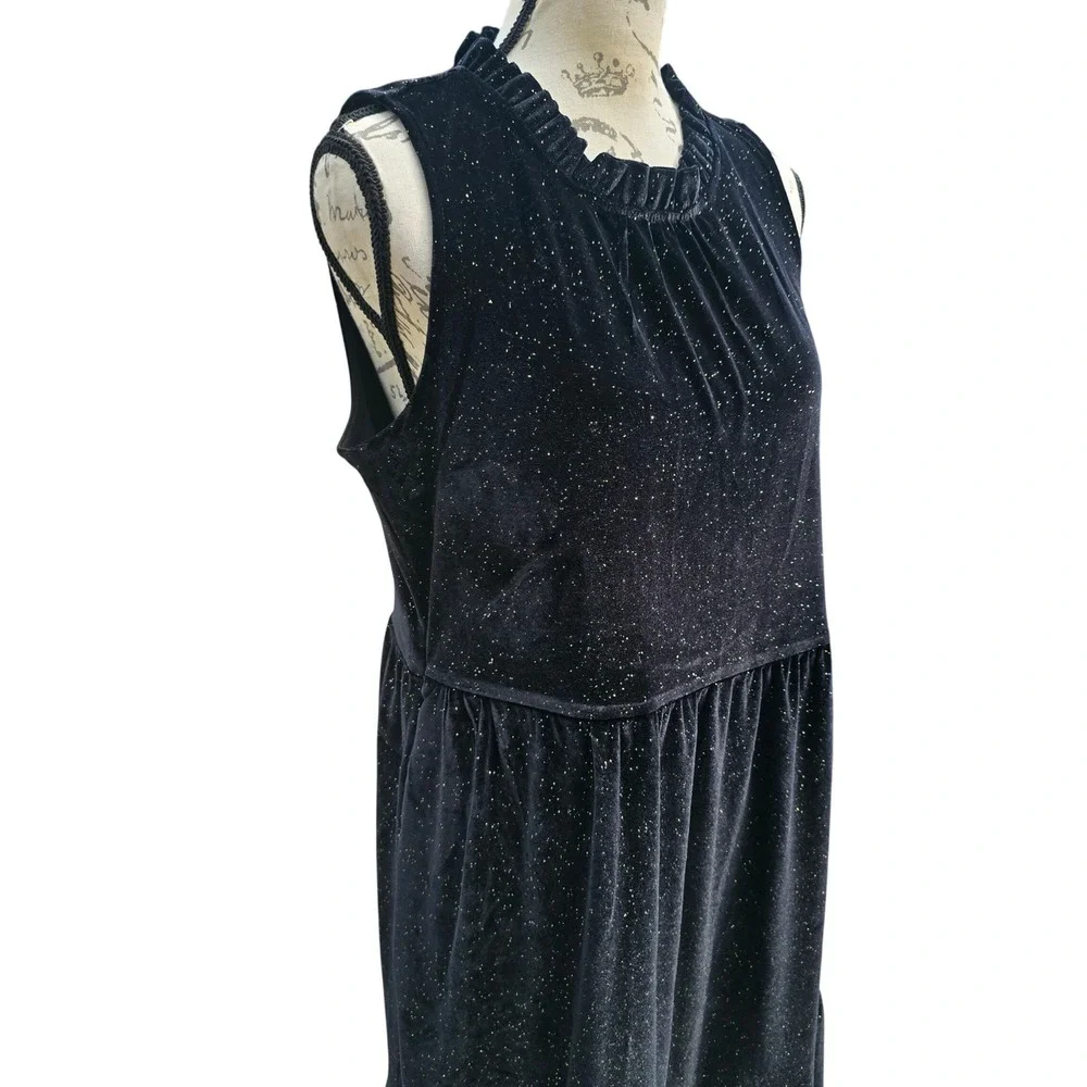 J. Crew NWT -1217‎ Shimmer Velvet Black Tiered Midi Dress BV968 Womens Size 10